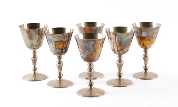 A SET OF SIX SILVER WINE GOBLETS (6)