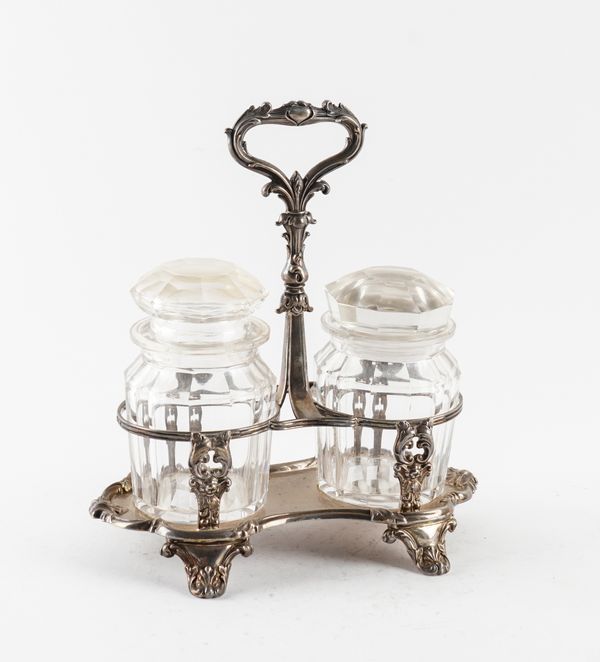 A WILLIAM IV SILVER TWIN SECTION PRESERVE JAR STAND