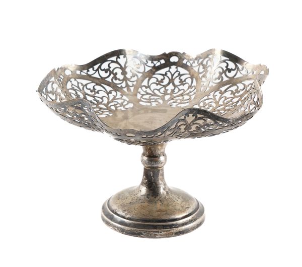 A SILVER PEDESTAL SHAPED HEXAGONAL BONBON DISH