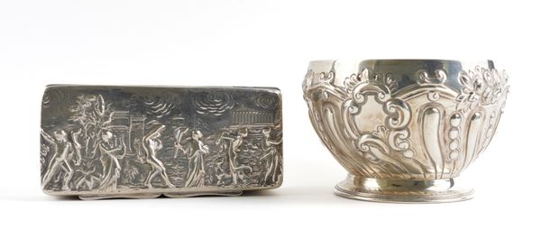 A LATE VICTORIAN SILVER RECTANGULAR HINGE LIDDED BOX AND A SILVER CIRCULAR BOWL (2)