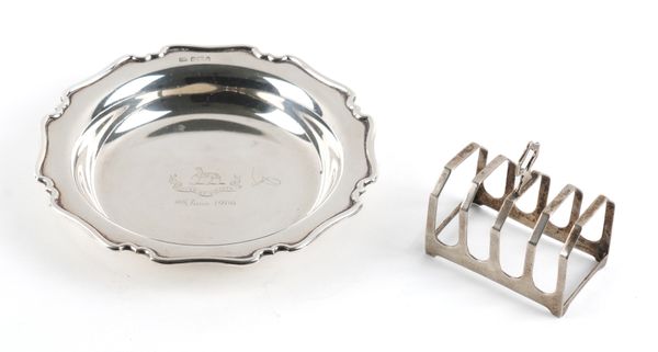 A SILVER DISH AND A SILVER TOASTRACK (2)