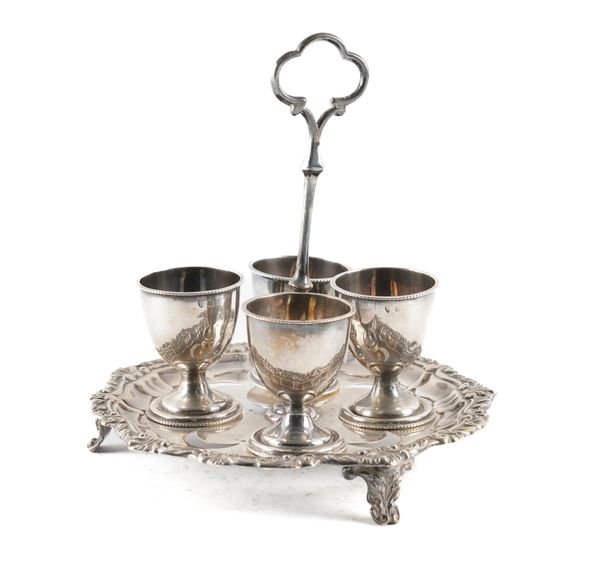 A SILVER FOUR CUP EGG CRUET