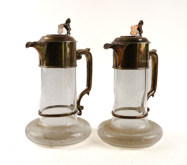 A PAIR OF VICTORIAN SILVER MOUNTED GLASS CLARET JUGS (2)