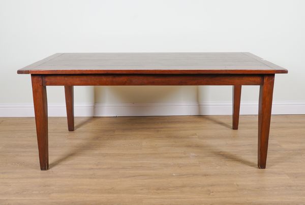 AN EARLY 19TH CENTURY FRENCH STYLE CHERRY WOOD PLANK TOP KITCHEN TABLE