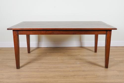 AN EARLY 19TH CENTURY FRENCH STYLE CHERRY WOOD PLANK TOP KITCHEN TABLE
