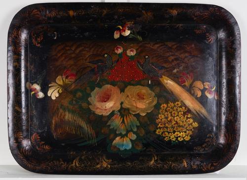 A VICTORIAN PAINTED TOLE RECTANGULAR  TRAY