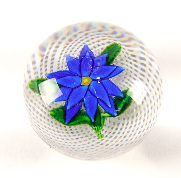 A ST.LOUIS BLUE DOUBLE CLEMATIS PAPERWEIGHT