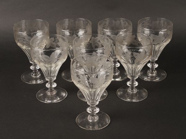 A SET OF EIGHT ENGRAVED GLASS RUMMERS (8)