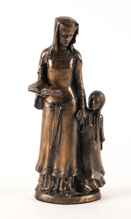 ANNE DAVIDSON (BRITISH 1937-2008): A BRONZED RESIN SCULPTURE OF SAINT MARGARET OF SCOTLAND