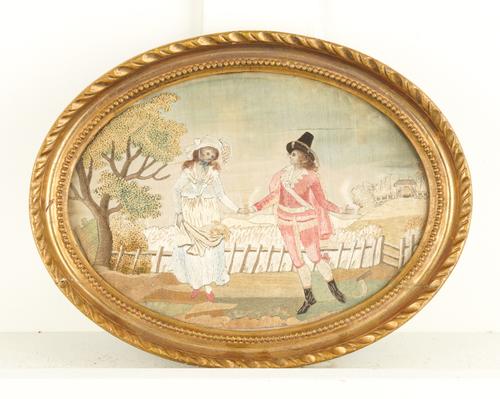 TWO LATE GEORGE III WOOL AND SILKWORK EMBROIDERIES (4)