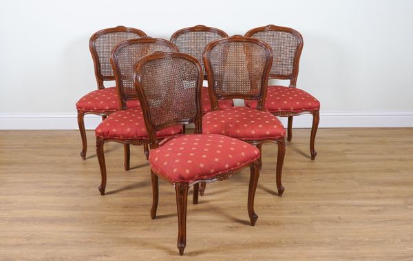 A SET OF SIX FRENCH LOUIS XV STYLE MAHOGANY DINING CHAIRS (6)