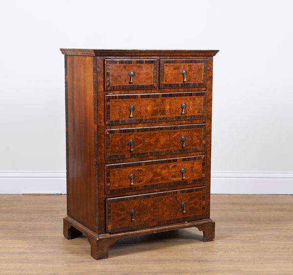 AN 18TH CENTURY AND LATER CROSS-BANDED WALNUT CHEST OF DRAWERS