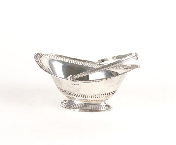 A SILVER OVAL BASKET HAVING A SWINGOVER HANDLE