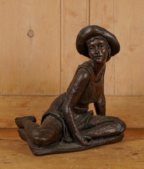 OLWEN GILLMORE: BRONZE OF A YOUNG WOMAN IN HAT