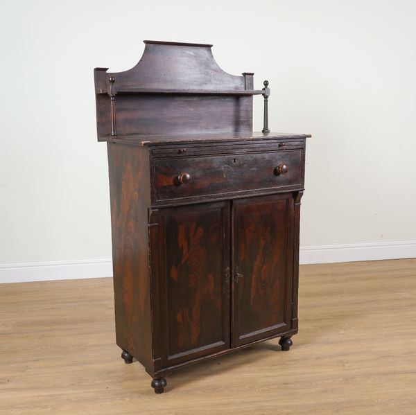 AN EARLY 19TH CENTURY PAINTED SHELF-BACK CHIFFONIER