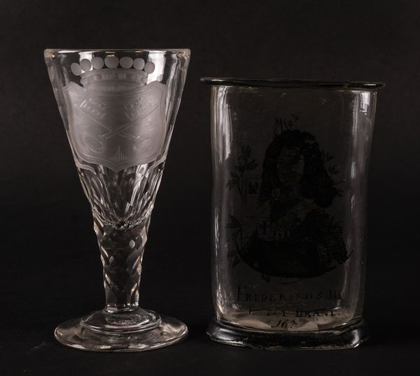 A DUTCH ENGRAVED ARMORIAL WINE GLASS