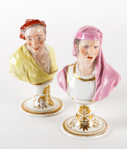 A PAIR OF DERBY BUSTS OF THE `LAUGHING AND CRYING PHILOSOPHERS' (2)
