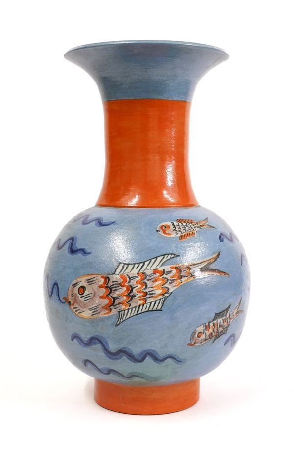 A TALL WIENER WERKSTATTE GLAZED TERRACOTTA VASE  DESIGNED BY KITTY RIX