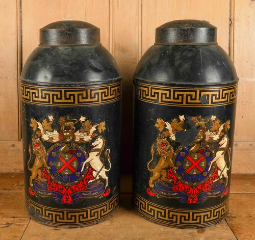 A PAIR OF TOLE PEINTE TEA CANISTERS (2)