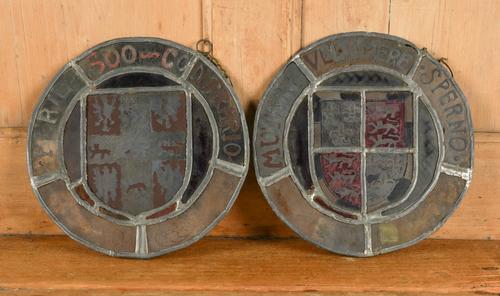 TWO STAINED GLASS ARMORIAL ROUNDELLS (2)