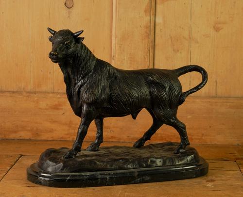 AFTER ANTOINE-LOUIS BAYRE: A BRONZE BULL ON MARBLE BASE (2)