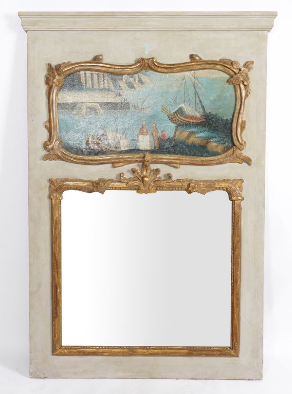 A 19TH CENTURY FRENCH PARCEL GILT TRUMEAU MIRROR