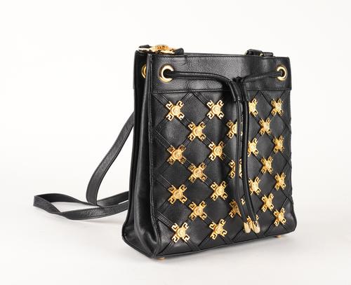GIANNI VERSACE: A BLACK LEATHER MEDUSA SMALL TOTE BAG
