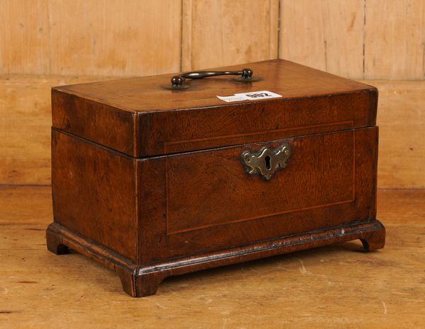 A 18TH CENTURY INLAID WALNUT RECTANGULAR TEA CADDY