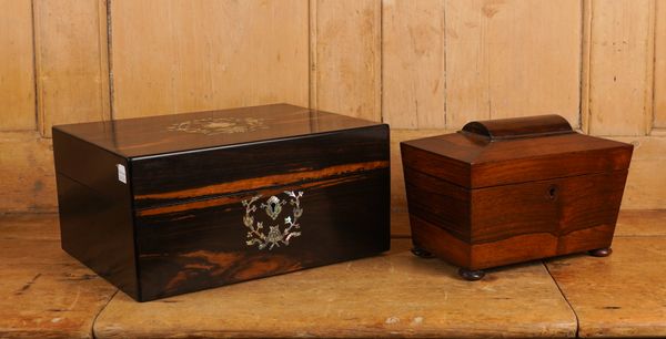 A VICTORIAN MOTHER-OF-PEARL INLAID COROMANDEL  JEWELLERY BOX (2)