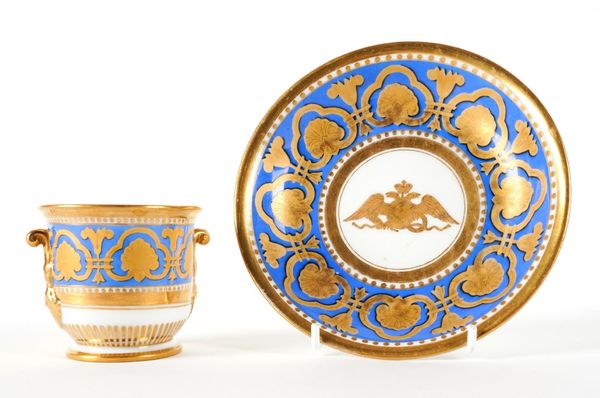 A RUSSIAN PORCELAIN CUP AND SAUCER MADE AS ADDITIONS TO THE ROPSHA SERVICE (2)