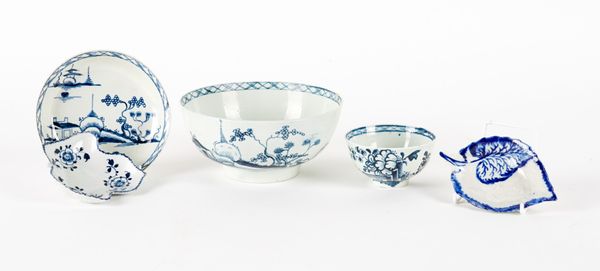 FIVE ITEMS OF LIVERPOOL BLUE AND WHITE PORCELAIN