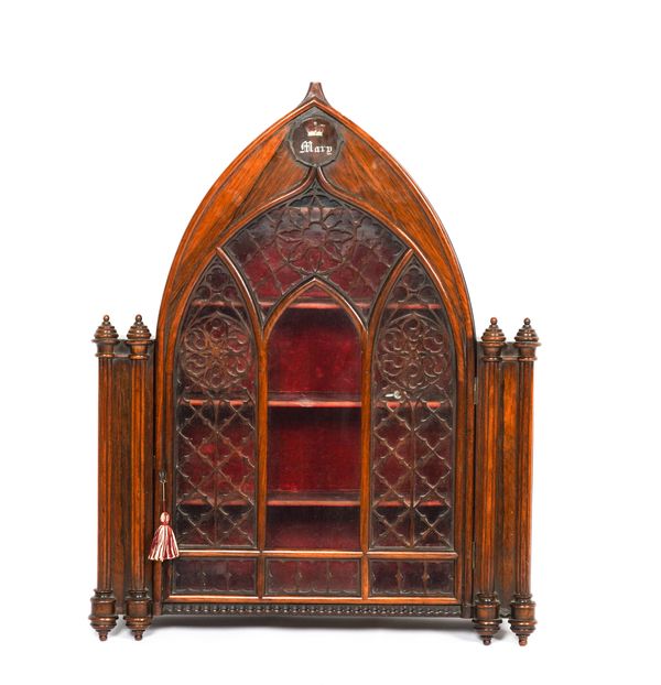 A GOTHIC REVIVAL STYLE ROSEWOOD HANGING CABINET