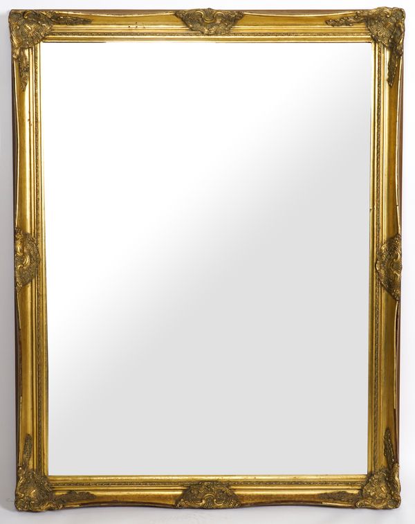 A VICTORIAN STYLE GILT DECORATED RECTANGULAR WALL MIRROR