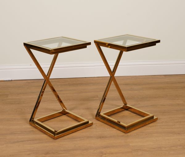 A PAIR OF BRASS AND GLASS SIDE TABLES (2)