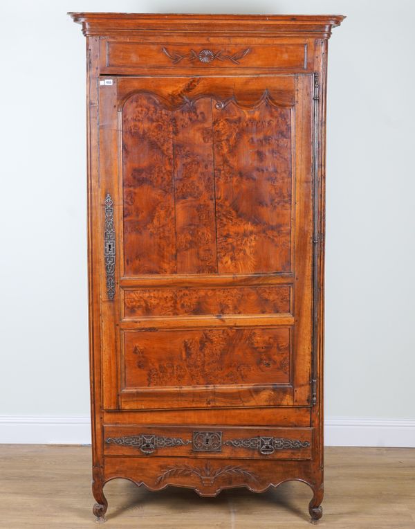 A LATE 18TH CENTURY FRENCH BURR WALNUT SINGLE DOOR ARMOIRE