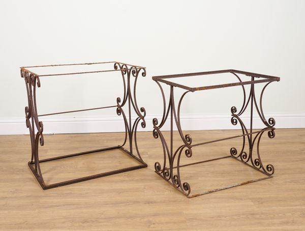 A PAIR OF WROUGHT IRON TABLE BASES (2)