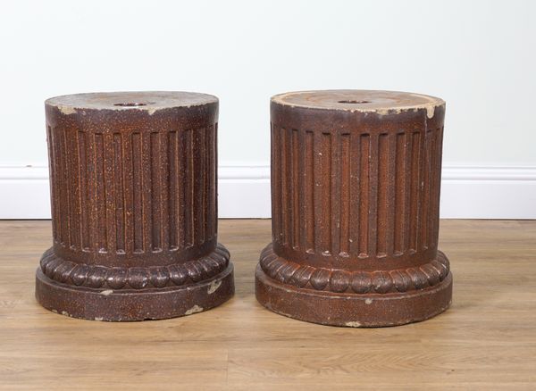 A PAIR OF SALT-GLAZED EARTHENWARE FLUTED COLUMN PEDESTALS (2)