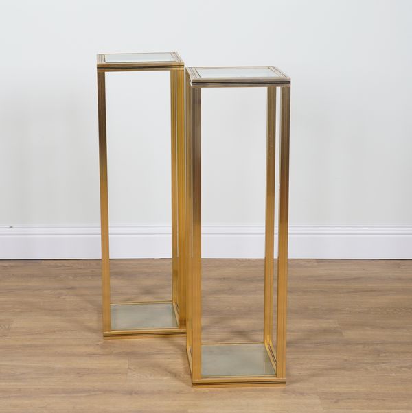 PIERRE VANDEL PARIS; A PAIR OF LACQUERED BRASS AND GLASS SQUARE PEDESTALS (2)