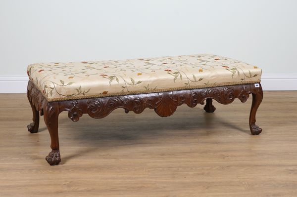 A GEORGE III AND LATER MAHOGANY FRAMED RECTANGULAR STOOL