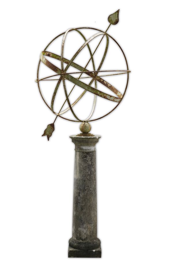 AN EARLY 20TH CENTURY PAINTED METAL ARMILLARY SPHERE