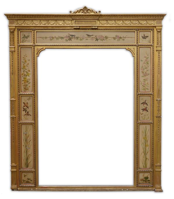 AN AESTHETIC MOVEMENT GILT FRAMED OVERMANTEL MIRROR