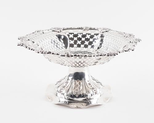 A LATE VICTORIAN SILVER PEDESTAL FRUIT BOWL