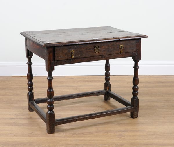 A 17TH CENTURY OAK SINGLE DRAWER SIDE TABLE