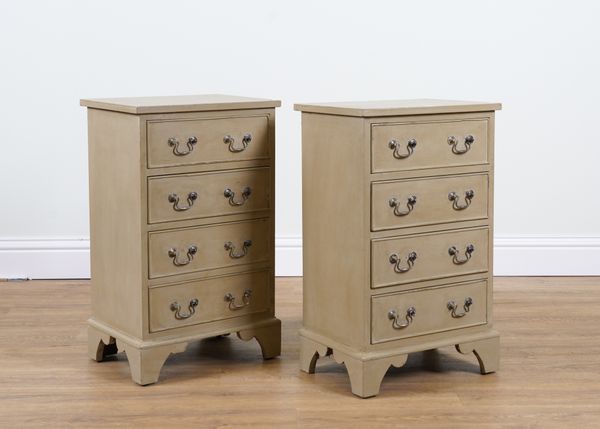 A PAIR OF PISTACHIO GREY PAINTED BEDSIDE CHESTS (2)