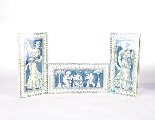 THREE EARLY 20TH CENTURY BLUE AND WHITE RECTANGULAR TILES OF CLASSICAL SCENES (3)