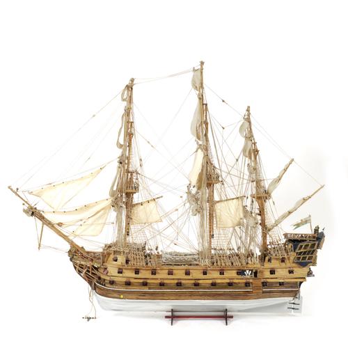 A LARGE SCRATCH BUILT SCALE MODEL OF A THREE MAST WAR SHIP (2)