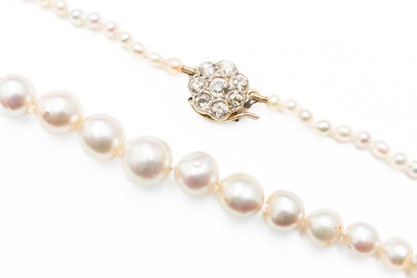 A NATURAL SALTWATER PEARL NECKLACE WITH DIAMOND CLASP