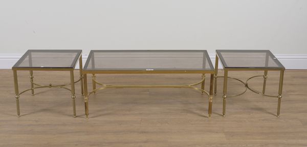 A POLISHED BRASS AND SMOKED GLASS RECTANGULAR COFFEE TABLE (3)