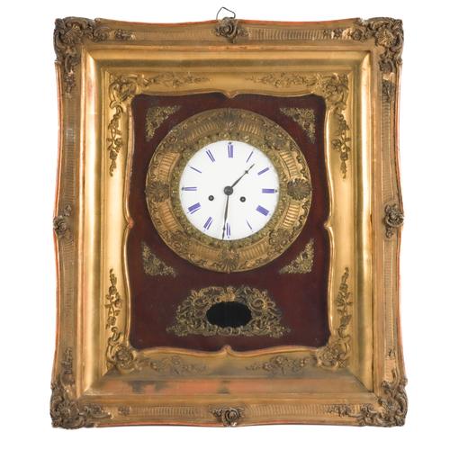 A FRENCH NAPOLEON III GILT METAL MOUNTED WALL CLOCK