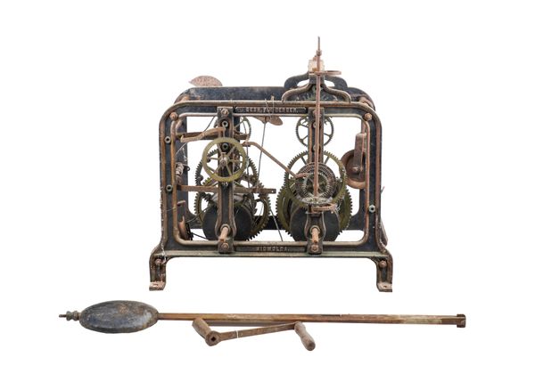 A LARGE PARCEL-GILT BLACK-PAINTED CAST-IRON STRIKING TURRET CLOCK